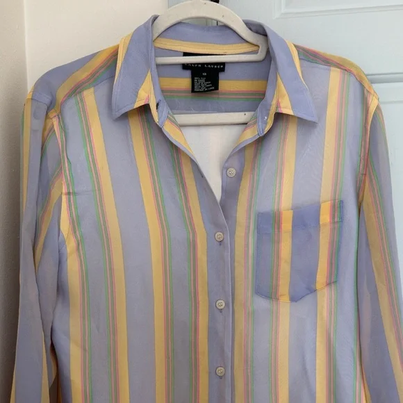 Ralph Lauren Women's Stripe Silk Shirt Dress - 12 - Picture 2 of 14